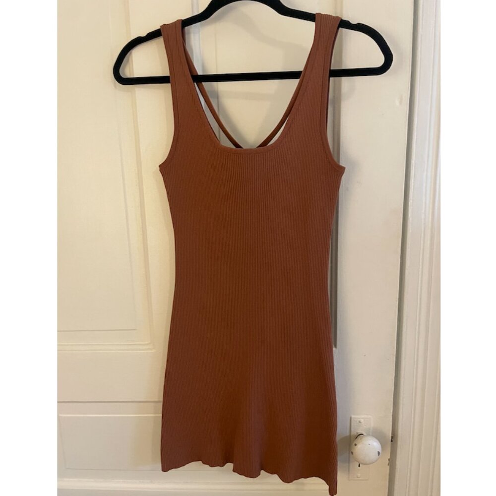 Ribbed Rust Brown Strappy Back Mini Dress Size M